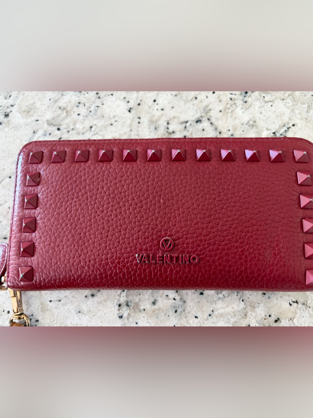 Valentino Rockstud Zip Wallet in Burgundy Red